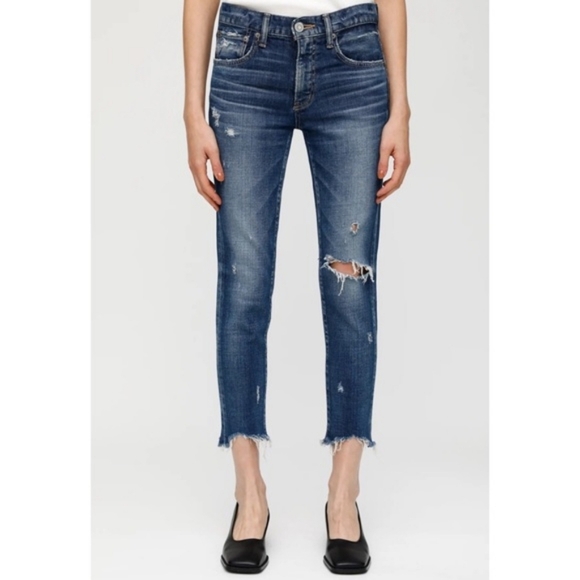 Moussy Vintage Glendele Distressed Tapered Raw Hem Ankle Skinny Denim Jeans - Picture 1 of 13